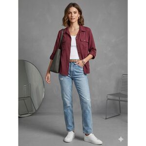 NWT Naif Blouse Women Size M Brown Button Down 3/4 Sleeves Office Career Casual